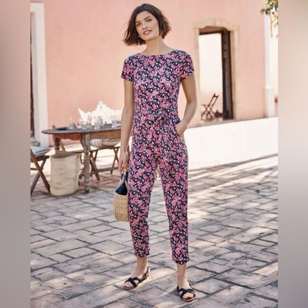 Boden Cheetah Bloom Pink Navy Jumpsuit Women’s Size‎ 2 US